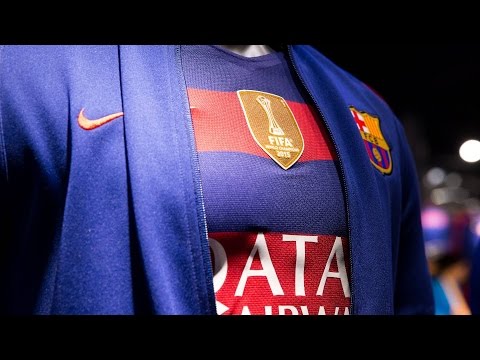 The world champions logo is in place on the FC Barcelona shirt